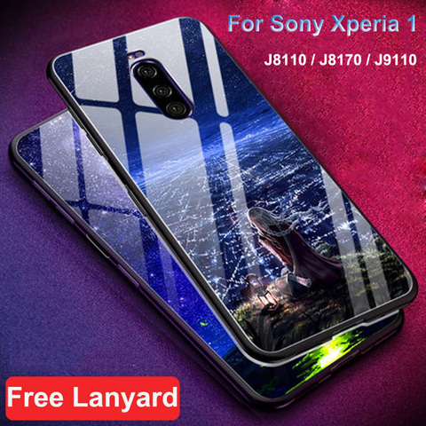 For Sony Xperia 1 Case  J8110 J8170 J9110 back cover starry star Tempered glass hard phone case For Sony 1 Xperia1 glass shell ► Photo 1/6