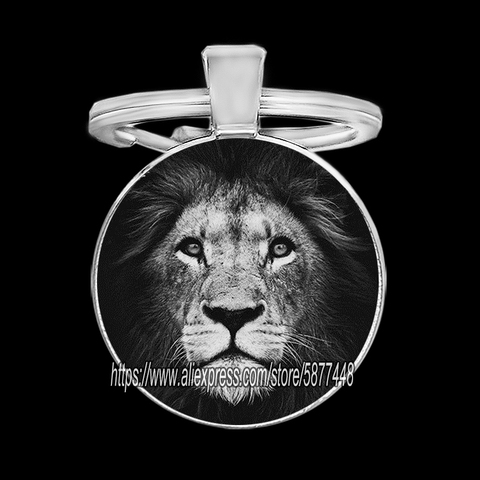 White and Black Lion Key Ring,Tiger and Zebra Keychain,elephant Key Holder, Wild Animal Art Photo Glass Cabochon Key Chain ► Photo 1/6