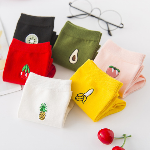 Korean Cute Fruits Women Cotton Crew Socks Kiwi Avocado Banana Cherry Peach Pineapple Harajuku Kawaii Happy Socks Gift Funny ► Photo 1/6