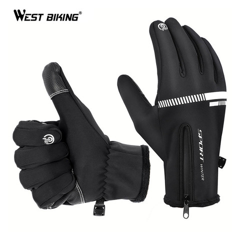 WEST BIKING Winter Gloves Cycling Gloves Thermal Warm Windproof Camping Skiing Motorcycle Gloves Touchscreen Full Finger Gloves ► Photo 1/6