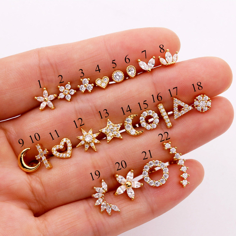 New Creativity Multiple Styles Cross, Stars, Flower Ear Bone Nails Temperament Women Zircon Small Earnail Exquisite Jewelry Gift ► Photo 1/2