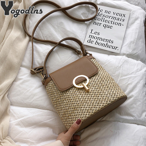 Casual Chains Straw Bucket Bags Women Summer Messenger Bag Rattan Bags Beach Lady Travel Purses and Handbags Shoulder Bag Bolsa ► Photo 1/6