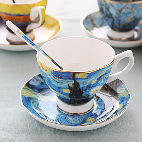 High Quality Bone China Van Gogh Paintings 200ml Coffee Cups and Saucers ► Photo 1/6