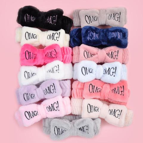 2022 New OMG Letter Coral Fleece Wash Face Bow Hairbands For Women Girls Headbands Headwear Hair Bands Turban Hair Accessories ► Photo 1/6