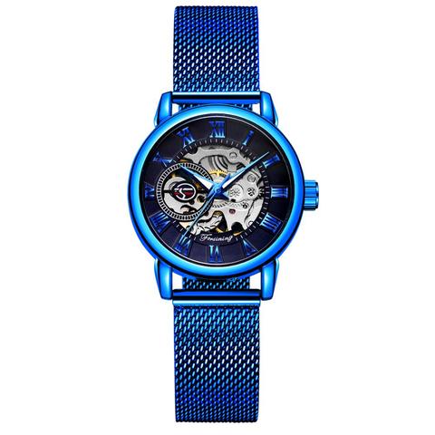 FORSINING Blue Elegant Women Watches Brand Luxury Skeleton Mechanical Wristwatch Simple Casual Ladies Clock zegarek damski 2022 ► Photo 1/6