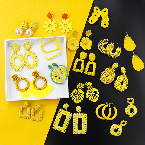 Lifefontier Korean Yellow Style Geometric Statement Drop Earrings For Women New Fashion Heart/Flower Earrings Wedding Jewelry ► Photo 1/6