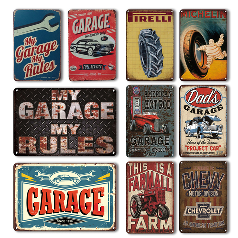 My Garage My Rules Metal signs Vintage Wall Decoration Dad`s Garage Wall Stickers Retro Metal Plate Funny Warning Wall Signs ► Photo 1/6