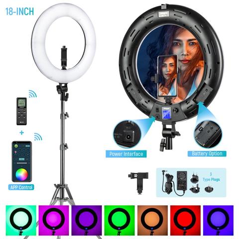 Weeylite 18-inch RGB LED Ring Light Kit APP Control, 2500K-8500K Lighting LCD Screen for Makeup Selfie YouTube Video Shooting ► Photo 1/6