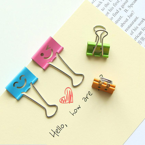 5pcs/lot Cute Smile Face Metal Binder Clip Colored Paper Clips Large Small Decorative Clip File Organizer Office School Supplies ► Photo 1/6