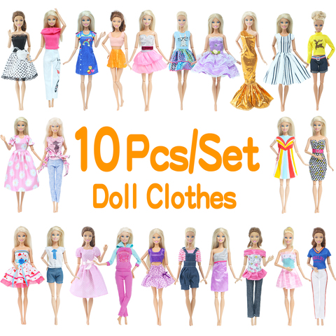 10 Set/Lot Princess Doll Dress Evening Party Gown Accessories Clothes for Barbie Doll Fashion Design Outfit Baby Girl DIY Toy ► Photo 1/6
