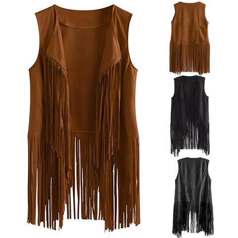 Fringe Vest Women Leather Suede Vest Tassels Vintage Western Country Cowgirl Vest Cardigan Waistcoat Jacket ► Photo 1/6