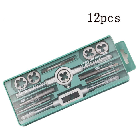 High quality 12pcs screw tap threading die hardware tools hand wire tapping wrench drift holders metric  attack group. ► Photo 1/6