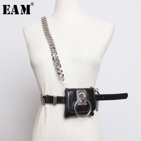 [EAM]  Pu Leather Black Chain Split Mini-bag Long Belt Personality Women New Fashion Tide All-match Spring Autumn 2022 1H770 ► Photo 1/6