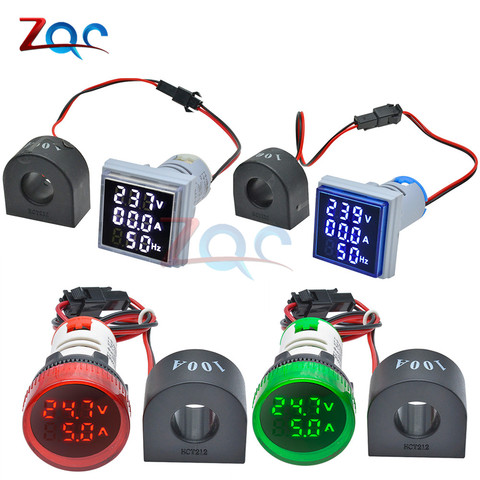 AC 60-500V 110V 220V Ammeter Voltmeter HZ Hertz Frequency Meter 22mm Digital Current Voltage Amp Signal Light LED Lamp Indicator ► Photo 1/6