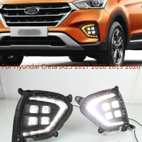 1Pair DRL For Hyundai Creta IX25 2017 2022 LED Daytime Running Light fog lamp Cover with yellow turning signal ► Photo 1/6