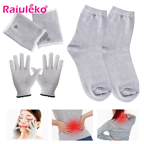 Conductive Silver Fiber TENS/EMS Electrode Massage Gloves / Socks / Wrist Electrotherapy Unit For Physical Therapy Dropshipping ► Photo 1/6