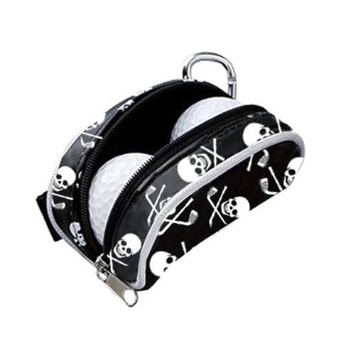 Mini Golf Ball Bag Tees Holder Skull Design PU Leather Golf Waist Pouch Storage Bag Container Zipper Closure Carabiner ► Photo 1/6