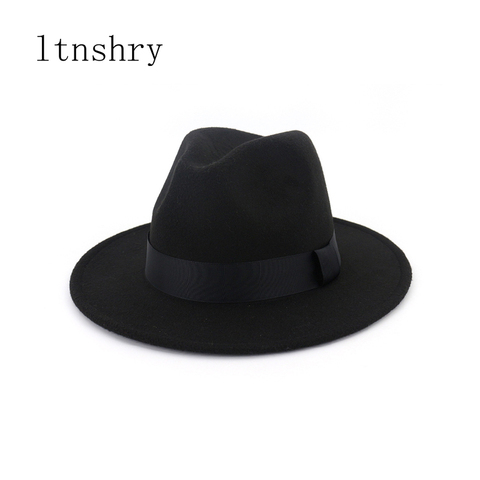 New Vintage Fedora Men Wool Wide Brim Top Hat Witner Autumn for Woman Chapeau Black Church Hat Bowler Ladies women's Jazz Hats ► Photo 1/6