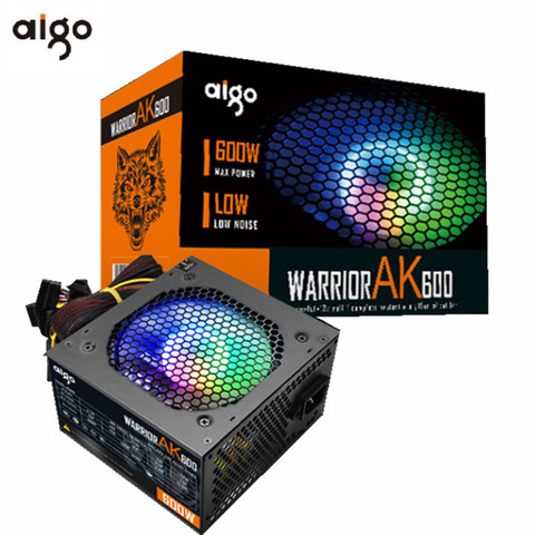 Aigo max 600W PC PSU Power Supply unit 80plus Black Gaming Quiet 120mm rgb Fan 24pin 12V ATX Desktop computer Power Supply BTC ► Photo 1/6