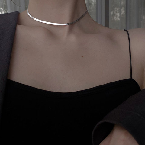 925 Sterling Silver Custom Silver Snake Bone Chain Necklace Women Temperament Clavicle Chain Simple Choker Trendy Accessories ► Photo 1/6