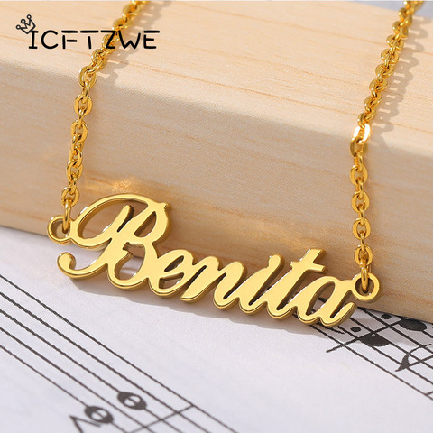 Custom Name Necklace Personalized Stainless Steel Gold Necklace Women Charms Long Chain BFF Fashion Jewelry Gift Collier Femme ► Photo 1/6
