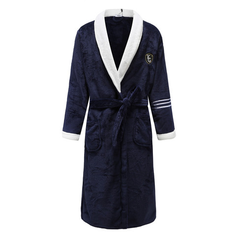 Navy Blue Men Winter Robe Lovers Warm Thick Kimono Gown Male Flannel Coral Sleepwear Nightgown Home Clothing Bathrobe Gown ► Photo 1/6