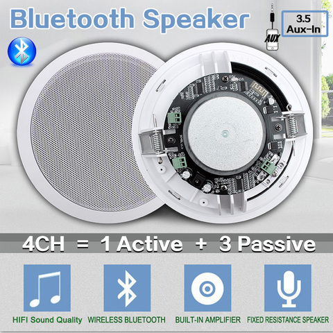 Home 4pcs Bluetooth Wall In Ceiling Speakers Full-Range 5.25