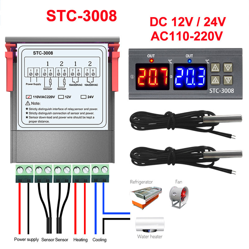 Digital LED Temperature Controller Module Heating Cooling Thermostat STC-3008