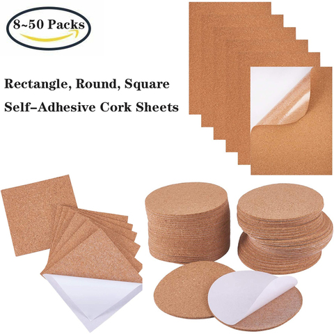 8~50 Packs Rectangle, Round, Square Self-Adhesive Cork Sheets(1-2mm Thick) Rectangle Insulation Cork Backing Sheets for Coasters ► Photo 1/6