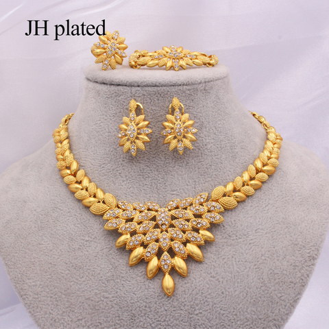 Nigeria 24K Gold color Jewelry sets for Women Luxury necklace earrings Bracelet ring India African wedding gifts Ethiopia set ► Photo 1/6