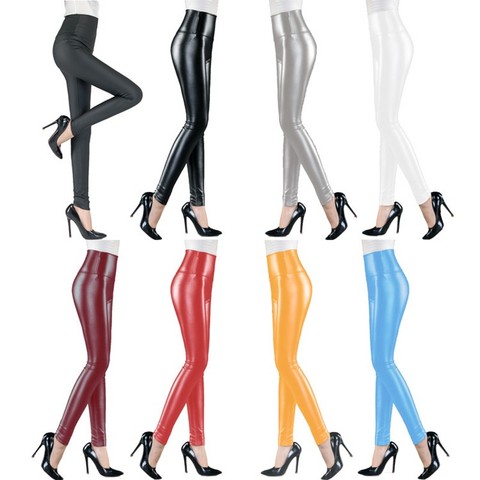 Womens PU Leather Pants High Elastic Waist Leggings Not Crack Slim Leather Leggings Fleece Trousers Women Fashion F80 ► Photo 1/6