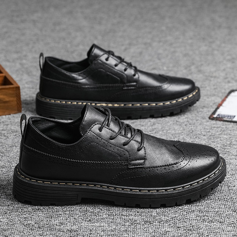 New Autumn Early Winter Shoes Men Footwear Fashion Cool Young Man Brogue Shoes Brand Male Footwear Pure Black A2839 ► Photo 1/6