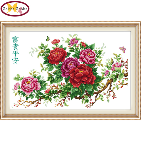 GG Riches Honour and Peace Flower Style Needlework Embroidery Sets Stamped Counted Cross Stitch Patterns for Home Decoration ► Photo 1/6