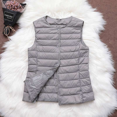 Fitaylor 90% Ultra Light White Duck Down Women Vest Thin Coat Women Duck Down Sleeveless Jacket V Collar Or O Collar Coat ► Photo 1/6