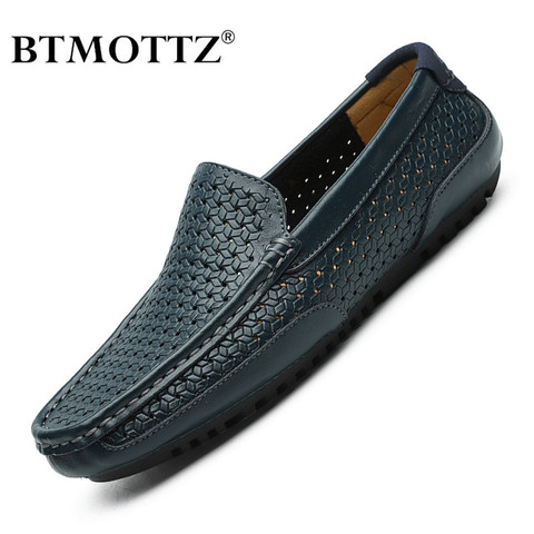 Men Casual Shoes Luxury Brand Summer Genuine Leather Mens Loafers Moccasins Hollow Out Breathable Slip on Driving Shoes BTMOTTZ ► Photo 1/6