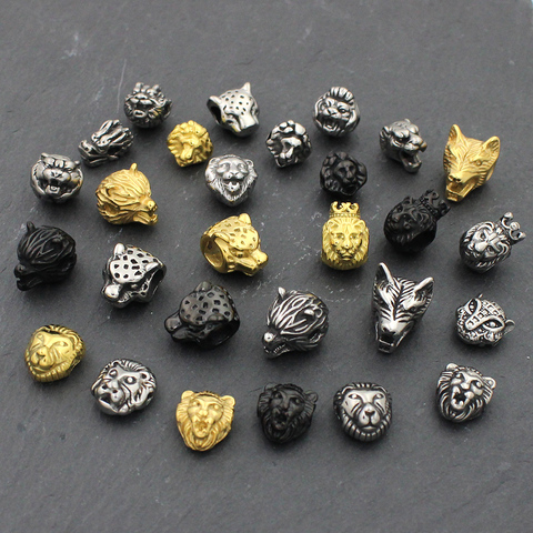 Small Hole 316l Stainless Steel Vintage Wolf Lion Leopard Animal Head Beads Charms For Charm Bracelet DIY Jewelry Making ► Photo 1/6