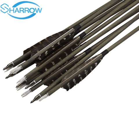 6/12pcs Archery Wood Grain Carbon Arrows Removable Broadheads 31Inch Spine 350 For Compound Bow Recurve Bow Slingshot Accessory ► Photo 1/6