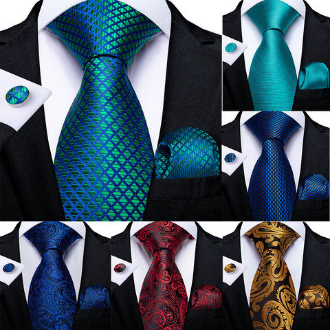 DiBanGu Men Necktie Teal Blue Paisley Designer Silk Wedding Tie For Men Tie Hanky Cufflink Tie Set Business Party Dropshipping ► Photo 1/6