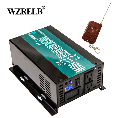 Solar Inverter 12 220 600W Pure Sine Wave Power Inverter Battery Converter Power Supply 12V/24V DC to 120V/220V/240V AC Remote ► Photo 1/6