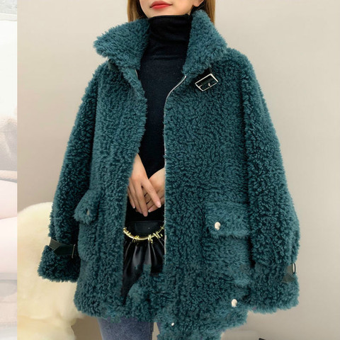 Women Autumn Winter Warm Faux deerskin lining with real sheep shearing stitching Coats Female Lamb Fur Plush Jacket Outercoat ► Photo 1/6