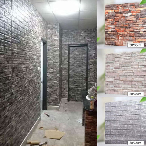 PVC Brick Stone Self Adhesive Wallpaper Living Room Bathroom Waterproof Wall Sticker Home Background Decor 3D Wall Decals ► Photo 1/6
