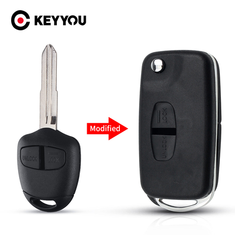 KEYYOU Modified Folding Remote Car Key Case For Mitsubishi Pajero Sport Outlander Grandis LANCER-EX ASX Right Blade 2 Button ► Photo 1/6