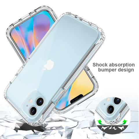 2 in 1 Shockproof Bumper Phone Case For iPhone 11 12 11Pro Max XR XS Max X 7 8 Plus 11Pro SE 2022 Transparent Hard PC Back Cover ► Photo 1/6