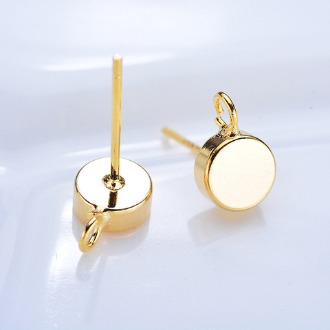 10PCS 6x9MM 24K Gold Color Brass With Hooks Hole Round Stud Earrings Pins High Quality Jewellery Accessories ► Photo 1/5