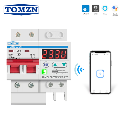 63A ewelink WIFI Circuit Breaker MCB Smart Switch Remote Control with over and under voltage current protecion LCD display ► Photo 1/6