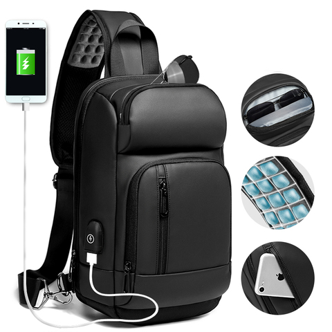 EURCOOL Black Chest Packs Men USB Charging Casual Shoulder Crossbody Bags Water Repellent Travel Messenger Bag Male n1820 ► Photo 1/6