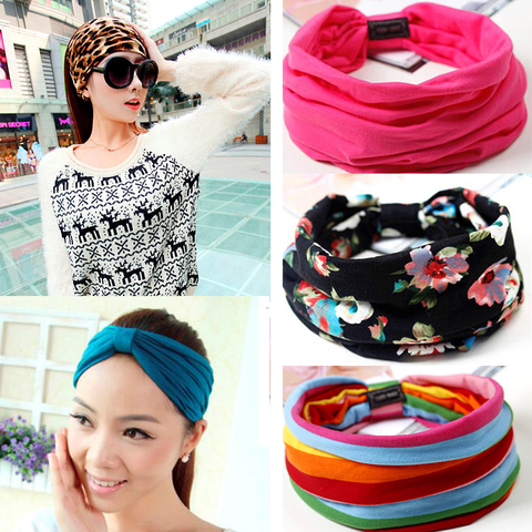 Floral Print Turban Knot Headwrap Sports Elastic yoga Hairband Fashion Cotton Fabric Wide headband For Women Hair accessoires ► Photo 1/6