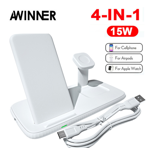 QI 15W Fast Charge 4 In 1 Wireless Charger For Iphone 12 Pro Charger Dock For Apple Watch 6 5 Airpods Pro Wireless Charge Stand ► Photo 1/6