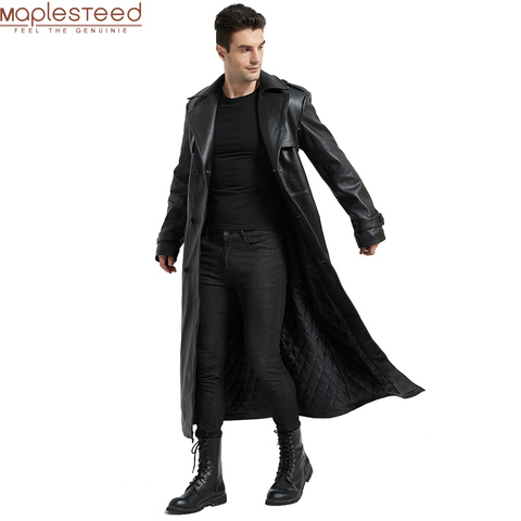 Ultra Long Men Leather Coat Quilted 100% Natural Cowhide Male Leather Trench Winter Euro US Size Sleeve 66-69 Chest 110~130 M464 ► Photo 1/6