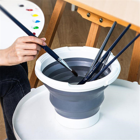 2.7 L Folding Pen Washing Bucket Gray Drawing Painting Art Buckets Pens Barrel Container Round Paint Cups Kids Brush Pen Holder ► Photo 1/6